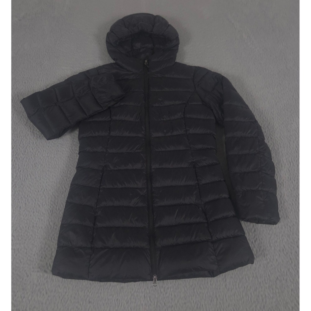 Eddie Bauer Jacket Womens S Black Puffer Full Zip EB650 Down Hooded Quilted Mid